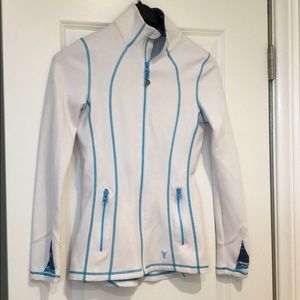 White with blue stitching Dyln athletic jacket